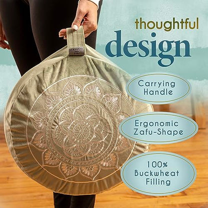 Florensi Meditation Cushion Velvet Floor Pillow with Buckwheat Fill - color: Grey