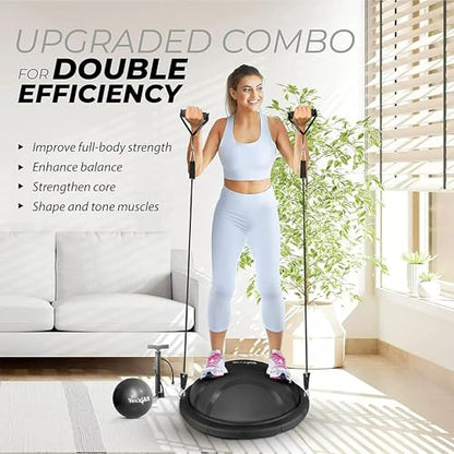 Yes4All 880LBS Half Ball Balance Trainer, Pilates Balance & Stability Ball for Exercises, Home Gym, Floor & Full Body Workouts - color: B. Upgrade Combo - Full Black