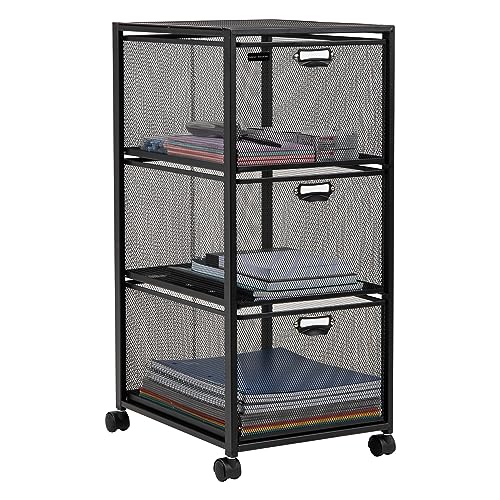Mind Reader Office Storage Organizer with Mesh Drawers Label Holders and Optional Wheels, Metal Mesh, Black - size: 3-Drawers