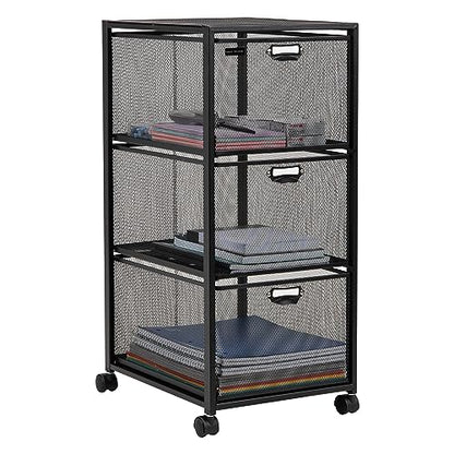Mind Reader Office Storage Organizer with Mesh Drawers Label Holders and Optional Wheels, Metal Mesh, Black - size: 3-Drawers