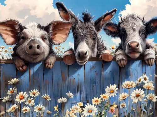 WUSARPLY Animals Diamond Painting Kits for Beginner Adults | Pig Donkey Cow Diamond Art Kits Full Drill Diamond Dots Paint with Diamonds Gem Arts and Crafts for Beginner Home Wall Decor - color: YH035