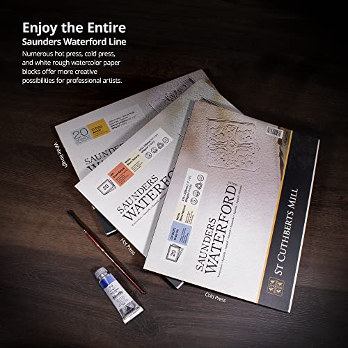St. Cuthberts Mill Saunders Watercolor Paper Block - 12x9-inch White 100% Cotton - 20 Sheets of 140lb Hot Press Watercolor Paper for Gouache Ink Acrylic Charcoal and More
