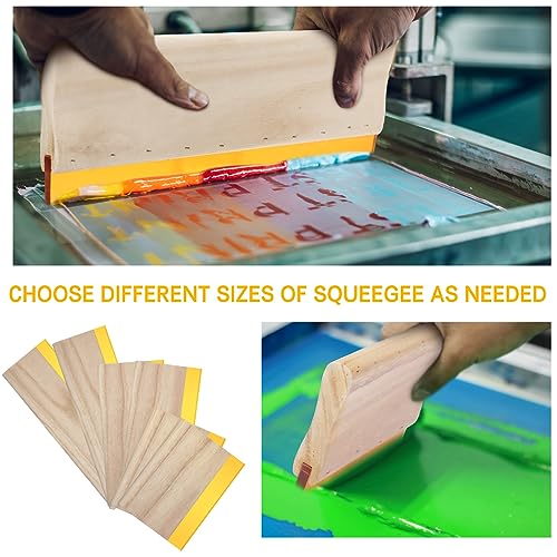 Barydat 6 Pcs Rubber Screen Printing Squeegee Wooden Ink Scraper 75 Durometer Silk Stencil Screen Printing Squeegee for Printmaking Water Fabric Supplies(5.9 Inch 9.5 Inch 13.8 Inch)