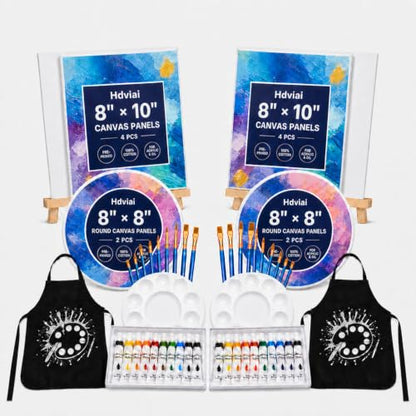 Hdviai Sip and Paint Kit for Couples, 56-Piece Set with Easels and Canvas - size: 58Pack 8 x 10inch