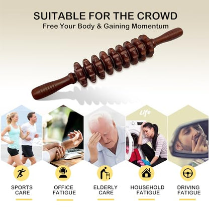 Wood Therapy Massage Roller Stick for Muscle Relief & Cellulite Reduction - color: Coffee