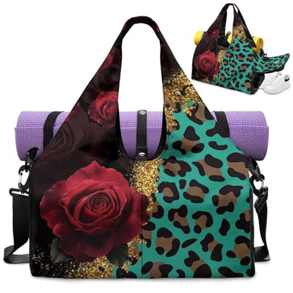 Yoga Mat Bag for Men Women Canvas Yoga Mat Carrier Take In Out Mat Easily for Beach Swim Bags Pool Sports Gym - color: Red Rose