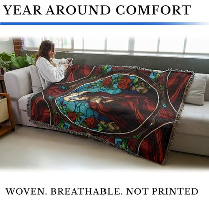 Pure Country Weavers Mary Rose Stained Glass Blanket - Religious Gift Tapestry Throw Woven from Cotton - Made in The USA (72x54) - color: Mary Rose Stained Glass, size: 72x54