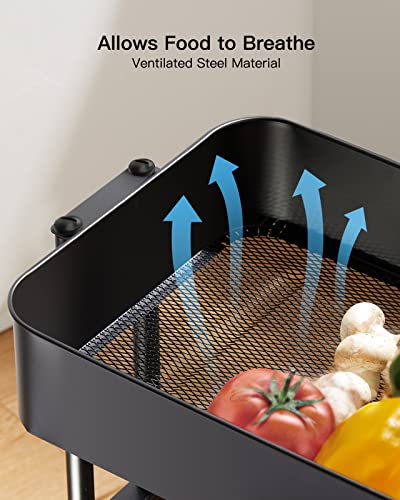 Pipishell 3 Tier Metal Rolling Utility Cart with 2 Lockable Wheels, Black | 360° Rotating Wheel, Heavy-Duty Steel, Sturdy Dual Columns, Ventilated Mesh, Hold 22 lbs per Shelf, for Kitchen & Dining Room - color: Black, size: 3 Tier