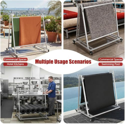Floor Wash Rack and Mat Transporter, 40" x 28" x 42" Rolling Cart