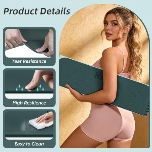 HAHE Foldable Yoga Exercise Mat, 74"Lx32"Wx1/3"Thick, TPE Workout Mat - color: Dark Green+Light Green