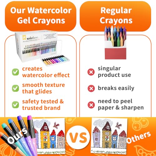 Wizbee Silky Crayons Set of 48 Colors, Water Soluble Artist Crayons for Drawing & Painting, Creamy & Odorless Art Supplies, Use on Paper, Canvas, Wood and more.