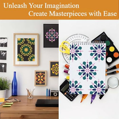 Mandala Stencils for Painting, 64 Pcs 5 Inch for Wood Signs Canvas | Reusable & Easy to Clean, Boho Rangoli Patterns, Gift Boxes, Scrapbooks, Paper Projects, Beginner Friendly - color: Mandala