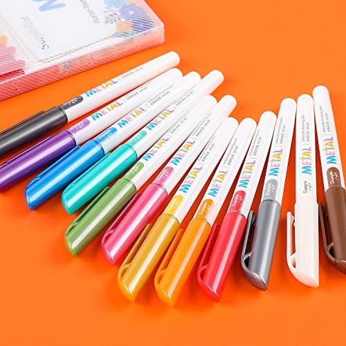 Sunshilor Metallic Markers Medium Point Metallic Marker Pens for Black Paper, Rock Painting, Easter Egg, Halloween Pumpkin, Card Making, Signature, Craft, Set of 12
