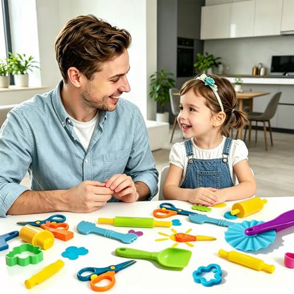 Dough and Clay Play Tools Kit for Kids, Modeling Clay Accessories for Toddlers, Animal Cutters with DIY Rollers & Safety Scissors, Dough Extruder Easy Squeeze for Kids, Ideal Home Play & Baking Set - size: 31pcs