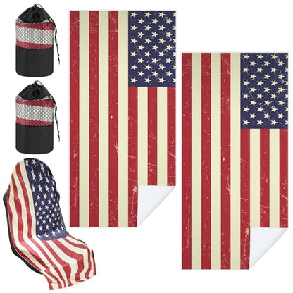 Hahafelt 2 Pack Car Seat Towel Cover with Storage Bag, American Flag | 63 x 32 in Car Towel Seat Cover Non Slip Waterproof, Gym Workout Swimming Running, Machine Washable Sweat Absorbent Protector - style: American Flag