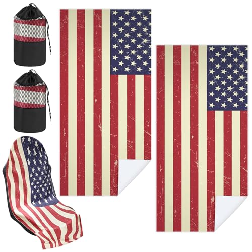 Hahafelt 2 Pack Car Seat Towel Cover with Storage Bag, American Flag | 63 x 32 in Car Towel Seat Cover Non Slip Waterproof, Gym Workout Swimming Running, Machine Washable Sweat Absorbent Protector - style: American Flag