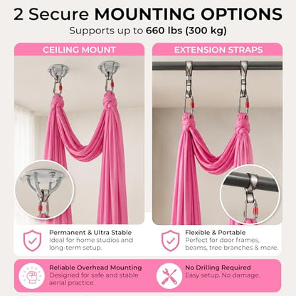 LOTUS78 Aerial Yoga Hammock 5.5 Yards (198 Inches) – Premium Aerial Silk Swing for Antigravity Fitness, Inversion Therapy, Strength & Flexibility | Purple | Yoga Trapeze for Home & Studio - color: Pink
