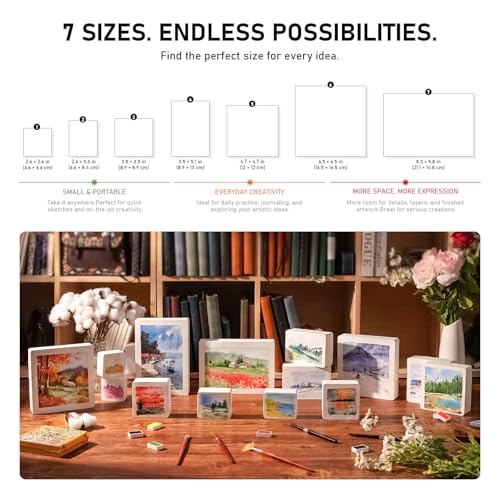 FLUNBRATO Watercolor Paper Pads,4.7 x 4.7 Inch, 80 Sheets,100% Cotton Mini Travel Watercolor Sketchbook,Hot Press 140LB 300GSM,Two-Edge Glue Binding Tearable Painting Notebook - color: Hot Press, size: 4.7 x 4.7 Inch