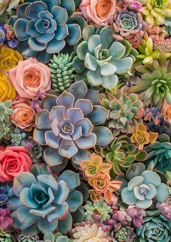 Diamond Art Kits for Adults,Succulent Plants Diamond Paintings Kits | 5D DIY Flower Paint By Diamonds,Full Round Drill Diamond Dot Gem Art Painting Kits,for Home Wall Decor 11.8X15.7 Inch - color: KM545-1