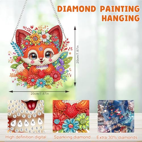 MAXBYE Diamond Painting Hanging Pendant, Red Fox DIY Special Shaped Diamond Art Kits for Adults，Double Sided Rhinestone for Beginners Gift Window Wall Door Decoration 8×8 Inch - color: Red Fox