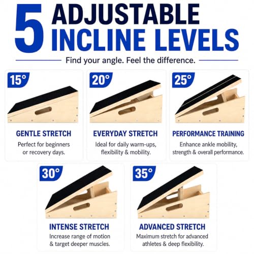 MUCITAGF Professional Slant Board, Calf Stretch Board for Physical Therapy | Wooden Adjustable Incline Board with Resistance Tube & Massage Ball for Stretching, Squats, Mobility, Rehab and Home Gym - size: Slant Board with Kit (16”L × 12.5”W)
