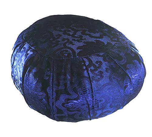 Zen Zafu Sitting or Meditation Cushion with Silk Brocade Cover, Blue - color: Blue