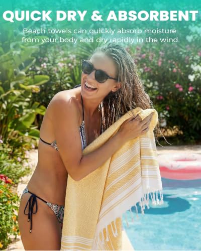 Antfuny 2 Packs Turkish Beach Towels Quick Dry Sand Free Soft Absorbent Extra Large XL Big Blanket Adult Oversized Bath Pool Swim Towel Lightweight Thin Fast Drying Sandless Compact No Sand Packabl - color: Thicker Set Mustard Nile