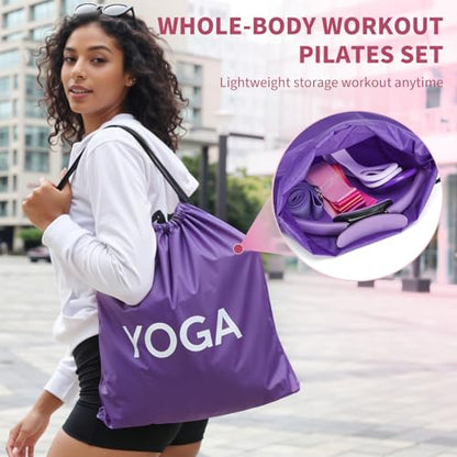 Pilates Ring Set for Women, Home Workout Pilates Equipment with Resistance Bands, 14'' Magic Circle, Mini Ball, Pilates Starter Kit for Strength - color: Purple