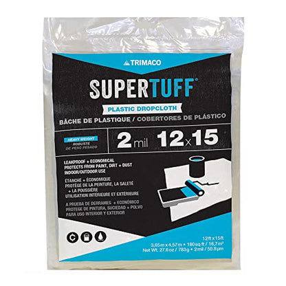 Trimaco SuperTuff 2 mil Plastic Dropcloth, 12-feet x 15-feet - size: 12-feet x 15-feet, style: 2 mil