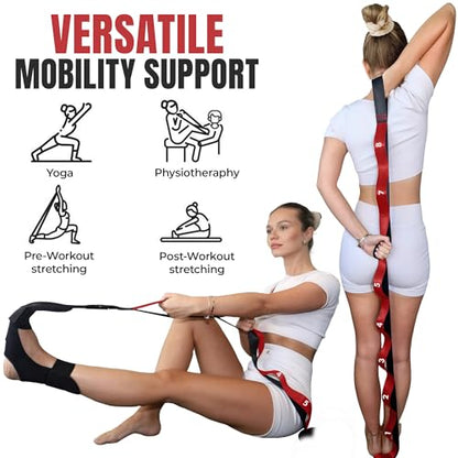 Stretch Strap with Loops Physical Therapy - Full Body Exercise Straps for Stretching with Detachable Foot - Leg & Calf Stretcher for Plantar Fasciitis, Physical Therapy, Pain Relief, and Flexibility - color: Red
