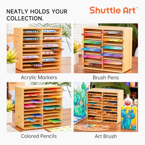 Shuttle Art Marker Organizer, Hold 176 Art Markers, Brush Pens, Pencil Large Holder with 22 Compartments for Home, Classroom, Office Desktop Stationary Storage