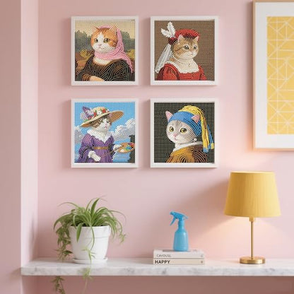 FlyingMage 5D Diamond Art Painting Kits for Adults, 4 Pack Cute Animal Full Drill Diamond Dots Paintings, DIY Diamond Crafts and Art Mosaic Kits, Kawaii Paint with Diamonds (Oil Painting Cats) - color: Oil Painting Cats