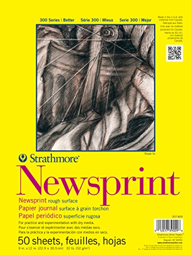 Strathmore 300 Series Tape Bound Newsprint Pad, 32 lb. Rough Paper, 9 X 12 inches, 50 Sheets (307-809) - color: White, size: 9x12