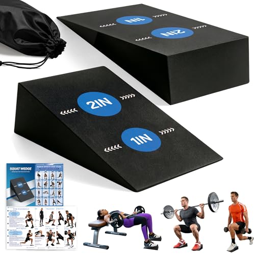 Squat Wedge for Heel Elevated Squats: Portable Non-Slip Blocks with Instructions for Leg & Glutes Exercises - Improve Squat Depth, Knee Mobility, Keep Proper Form for Home, Gym & Studio