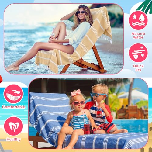Peryiter 8 Pcs Oversized Cotton Turkish Beach Towels with Storage Bags – Stripe, Quick Dry, Sand-Free, Lightweight 39×71 Inch Towels for Pool, Beach, Yoga, Camping, Spa