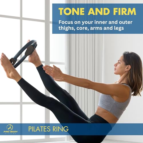 ProBody Pilates Circle - 14 Inch Magic Circle Pilates Ring | 30 lb Resistance, Dual Foam Grips, Inner Thigh Exerciser, Pilates at Home Equipment, Carry Pouch, Pilates Essentials - color: Pink