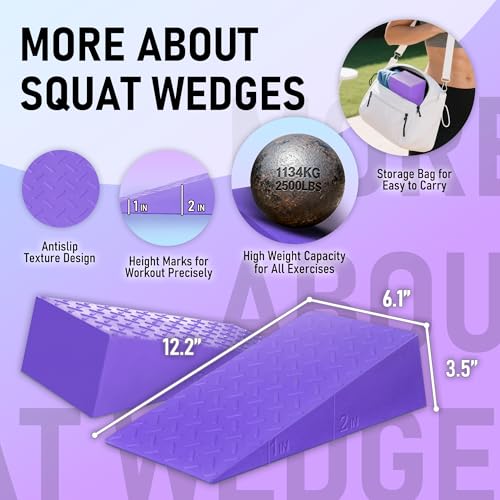 Folaps Squat Wedge Block with Guide for Heel Elevated Squat Weightlifting Slant Board for Squats with Carry Bag to Improve Mobility Balance and Strength Performance - color: Purple