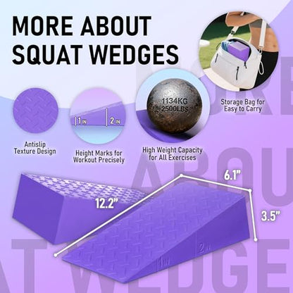 Folaps Squat Wedge Block with Guide for Heel Elevated Squat Weightlifting Slant Board for Squats with Carry Bag to Improve Mobility Balance and Strength Performance - color: Purple