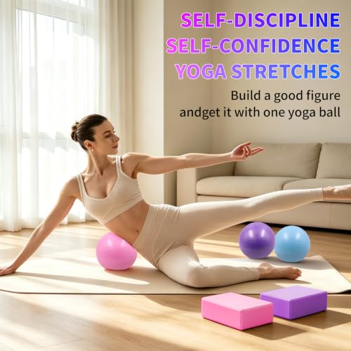 20 Pack Yoga Blocks and Pilates Ball Set, 10 Pack Non-Slip Foam Bricks (9x6x3) with 10 Pack 9 Inch Anti-Burst Mini Exercise Balls for Yoga, Stretching, Barre, Home Gym & Studio