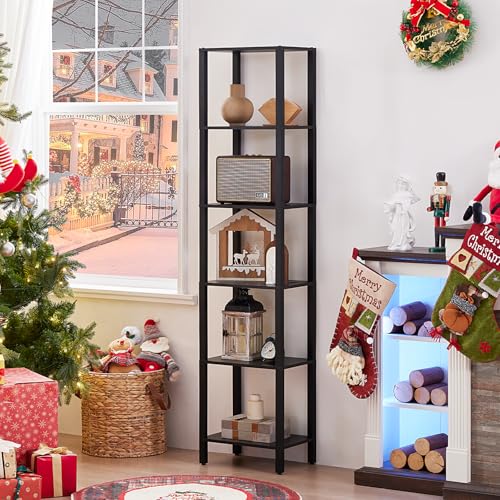 YUFAM 6 Tier Tall Skinny Bookshelf, Narrow Bookcase, Wooden Shelf, Black - color: Black, size: 6-Tier