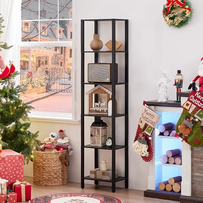 YUFAM 6 Tier Tall Skinny Bookshelf, Narrow Bookcase, Wooden Shelf, Black - color: Black, size: 6-Tier