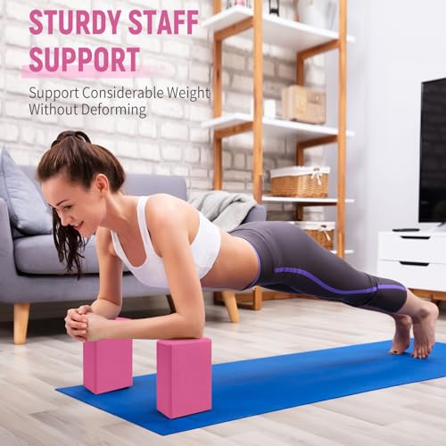 Yoga Blocks 2 Pack, 9"x6"x3" High-Density EVA Foam Yoga Block, Non-Slip Yoga Blocks for Yoga, Pilates Meditation, Stretching and Toning, Supportive, Latex-Free - color: Magenta