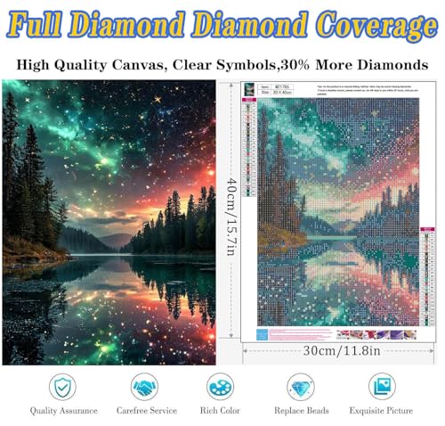 Dugsmgd Landscape Diamond Art Kits for Adults, Diamond Painting 12x16 Inch | Full Drill Aurora Diamond Painting Kits For Adults, Diy Round Paint By Diamonds For Home Decor Gifts 12x16 Inch - color: Aurora