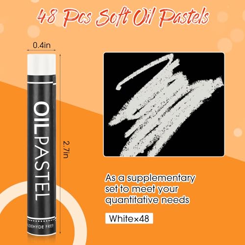 Nezyo 48 Pcs White Oil Pastels Bulk Soft Oil Crayons Single Color Creamy Pastels Stick Refill Set Art Supplies for Artists Beginners Art Painting Drawing Blending Graffiti - color: White