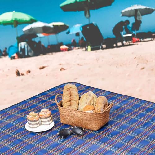 Beach Picnic Blanket, Sandproof Waterproof Camping Blankets Large, Outdoor Sandfree Foldable Mat 55x40in, Oversized Packable Family Mats for Hiking, Camping, Park, Travel, Grass Concert-Blue - color: Blue