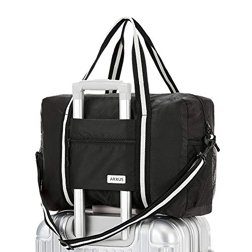 Arxus Carry On Travel Bag, Lightweight Foldable Packable Tote Bag 25L - color: Black