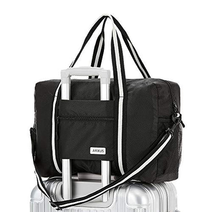 Arxus Carry On Travel Bag, Lightweight Foldable Packable Tote Bag 25L - color: Black