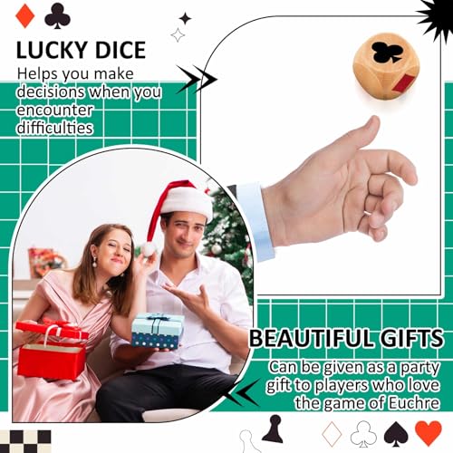 Seenelling 4 Pcs Wooden Marker Dice with Box for Euchre Game,Brown,1.57'' | Ace Indicator for Poker, Wooden Dice Cube with Clear Prints, Great Gift for Card Players, Storage Tube Included