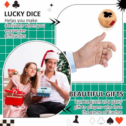 Seenelling 4 Pcs Wooden Marker Dice with Box for Euchre Game,Brown,1.57'' | Ace Indicator for Poker, Wooden Dice Cube with Clear Prints, Great Gift for Card Players, Storage Tube Included