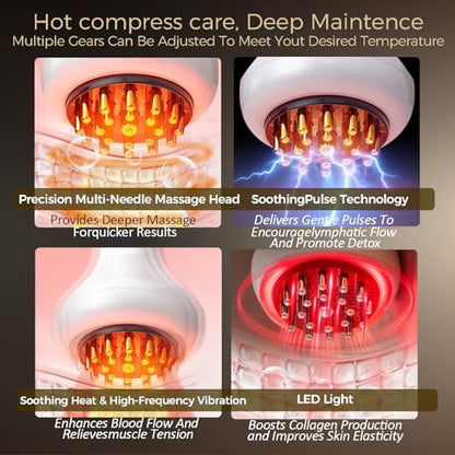 Lymphatic Drainage Massager, Cellulite Massage Tool with Microcurrent, Light, Heat and Vibration, Body Sculpting Machine for Legs, Arms and Belly, Includes Body Oil